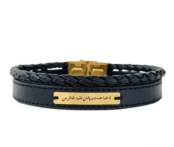 عکس دستبند چرمی طلا مردانه