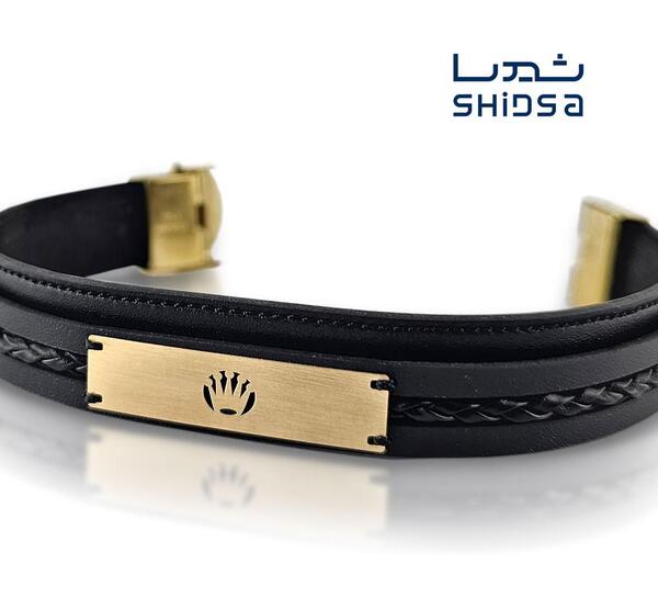 عکس دستبند چرمی طلا مردانه
