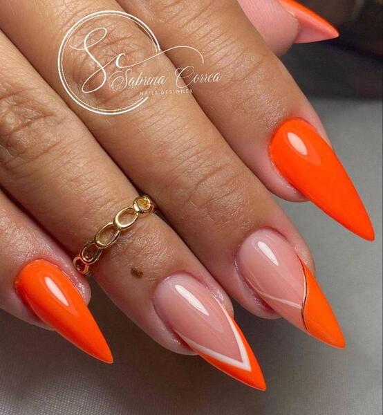 عکس ناخن نارنجی ساده