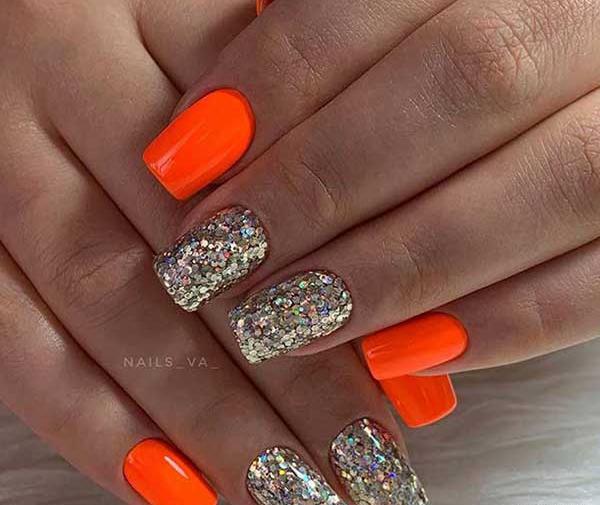 عکس ناخن نارنجی ساده