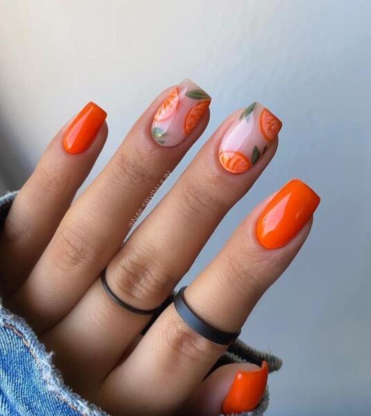 عکس ناخن نارنجی ساده
