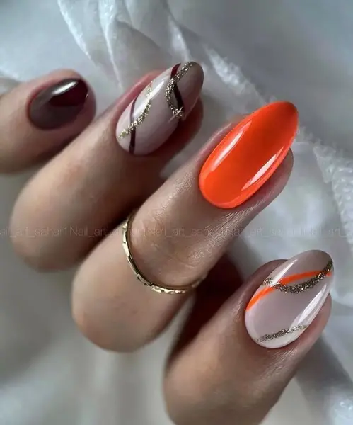 عکس ناخن نارنجی ساده