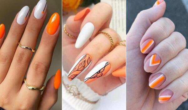 عکس ناخن نارنجی ساده