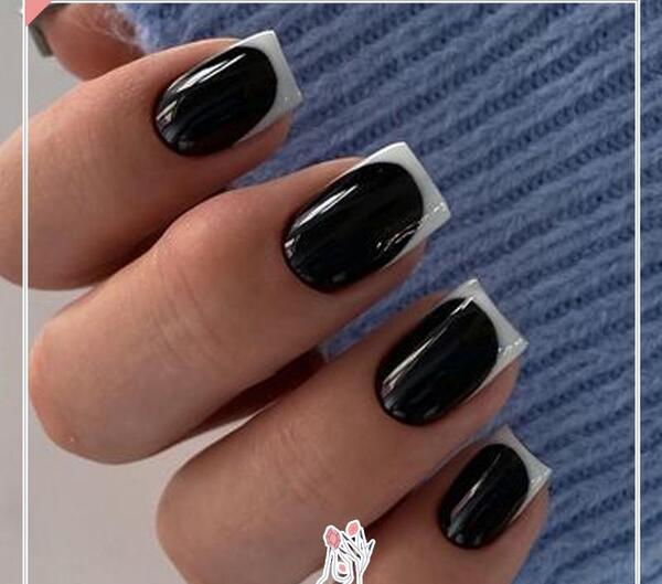 عکس فرنچ ناخن سفید مشکی