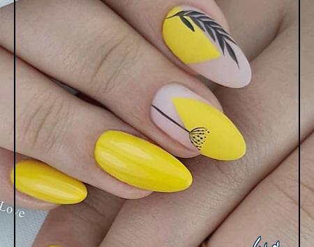 عکس طراحی ناخن با لاک زرد و مشکی