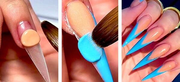 عکس ناخن کاشت فرنچ رنگی
