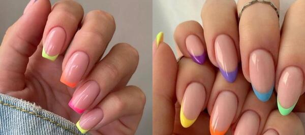 عکس ناخن کاشت فرنچ رنگی