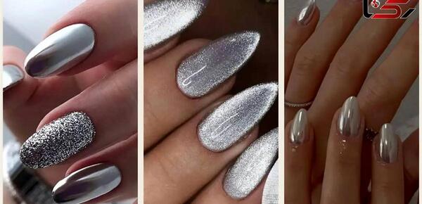 عکس ناخن اکلیلی نقره ای