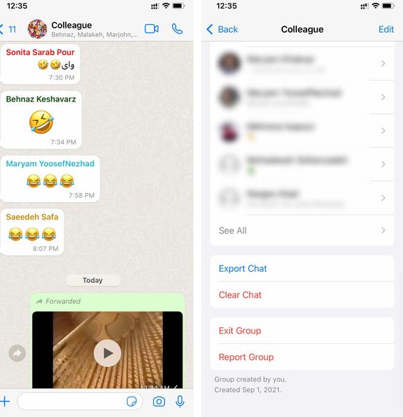 عکس از صفحه چت واتساپ