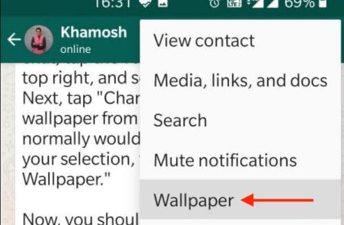 چگونه عکس صفحه چت واتساپ را عوض کنیم