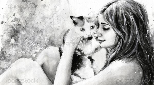 عکس نقاشی گربه سیاه قلم