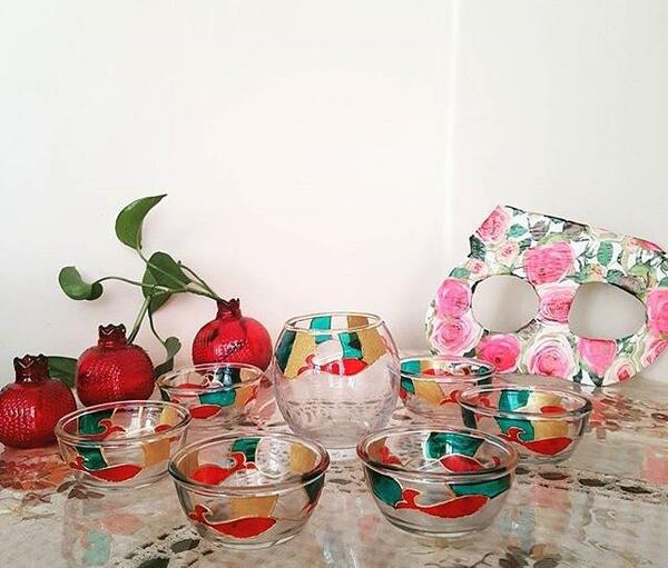 عکس نقاشی روی ظروف شیشه ای