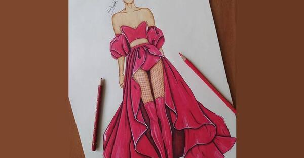 عکس نقاشی طراحی لباس مجلسی