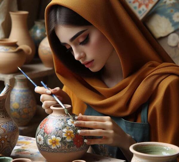 عکس نقاشی روی ظرف سفالی