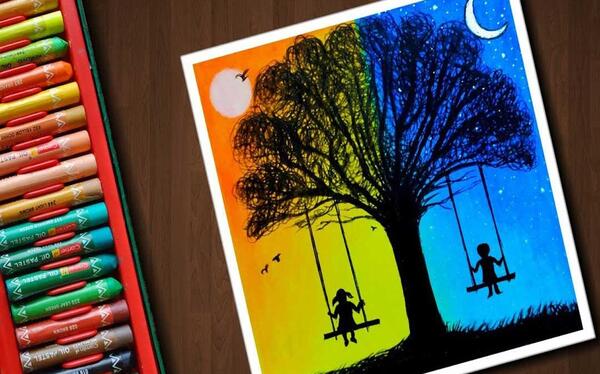 عکس نقاشی با مداد رنگی از طبیعت