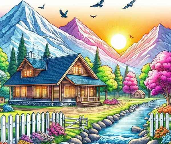 عکس نقاشی با مداد رنگی از طبیعت