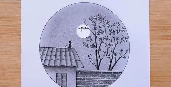 عکس نقاشی منظره ساده با مداد رنگی