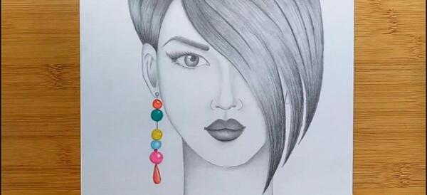 عکس نقاشی سیاه قلم چهره نیم رخ