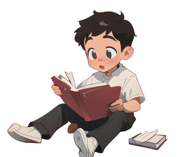 عکس پسر بچه در حال کتاب خواندن