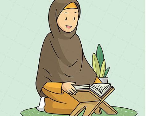 عکس دختر کارتونی در حال خواندن قرآن