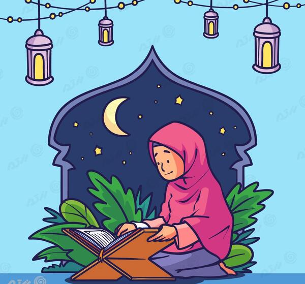 عکس دختر کارتونی در حال خواندن قرآن