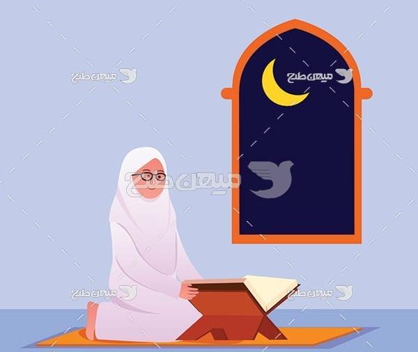 عکس دختر کارتونی در حال خواندن قرآن