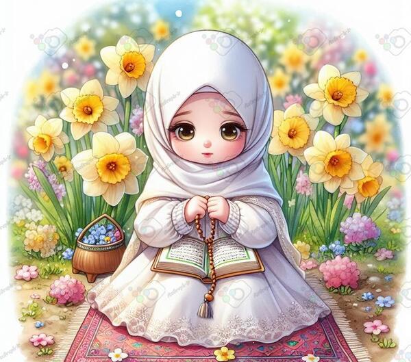 عکس دختر بچه در حال قرآن خواندن