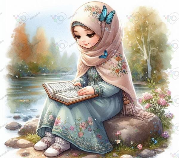 عکس دختر بچه در حال قرآن خواندن