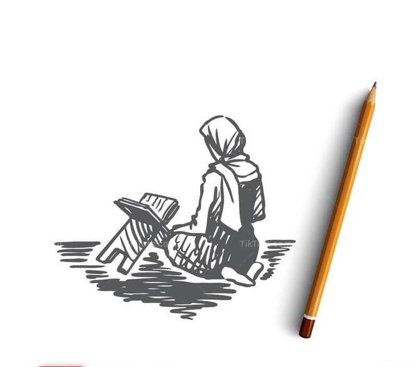 عکس نقاشی دختر در حال قرآن خواندن