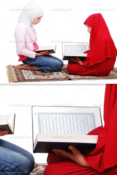 عکس نقاشی دختر در حال قرآن خواندن