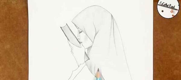 عکس نقاشی دختر در حال قرآن خواندن