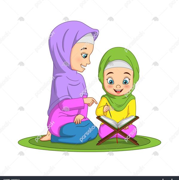 عکس نقاشی دختر در حال قرآن خواندن