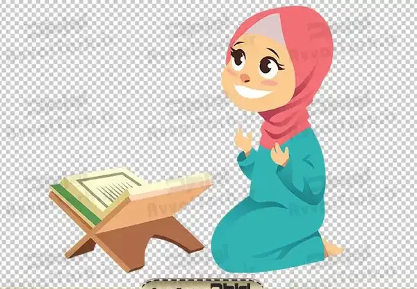 عکس نقاشی دختر در حال قرآن خواندن