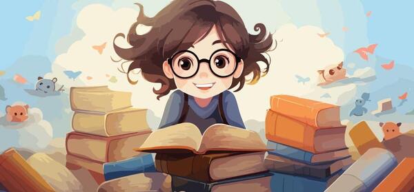 عکس کارتونی دختر درحال درس خواندن