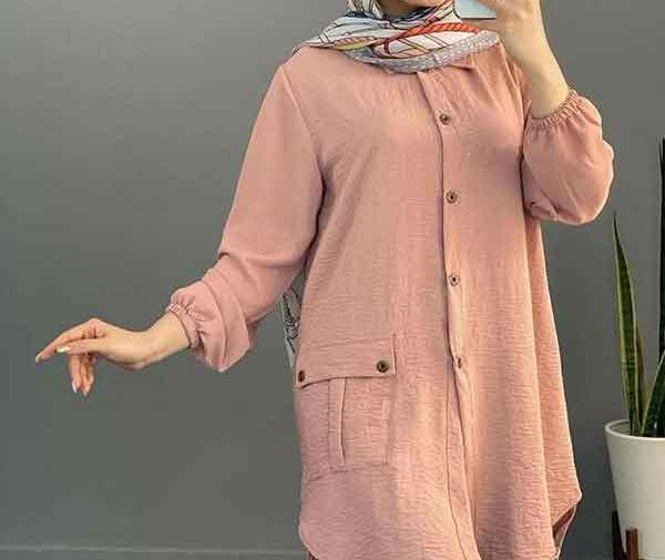 عکس مدل مانتو ابروبادی دکمه دار کوتاه