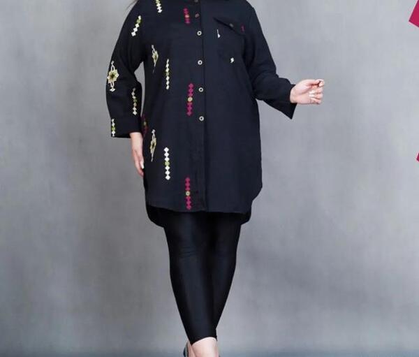 عکس مدل مانتو ابروبادی مشکی برای افراد چاق