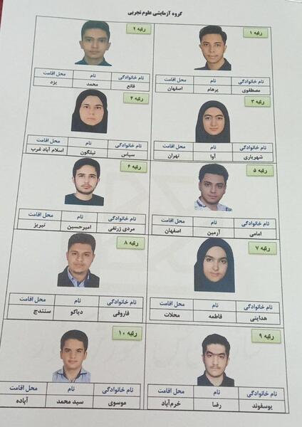 عکس محمد قلی پور رتبه ۲ کنکور