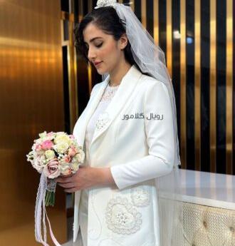 عکس عروس و داماد با کت و شلوار سفید