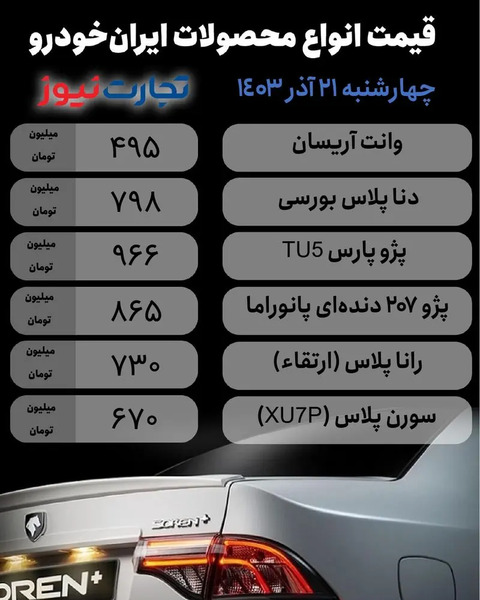 عکس و قیمت ماشین ایران خودرو