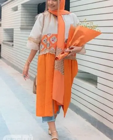 عکس مدل مانتو ابروبادی رنگ نارنجی