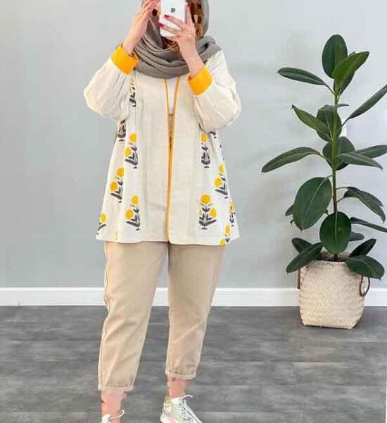 عکس مدل مانتو ابروبادی گلدار کوتاه