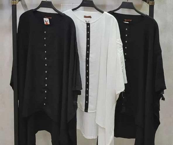 عکس مدل مانتو ابروبادی طرح دار دکمه دار