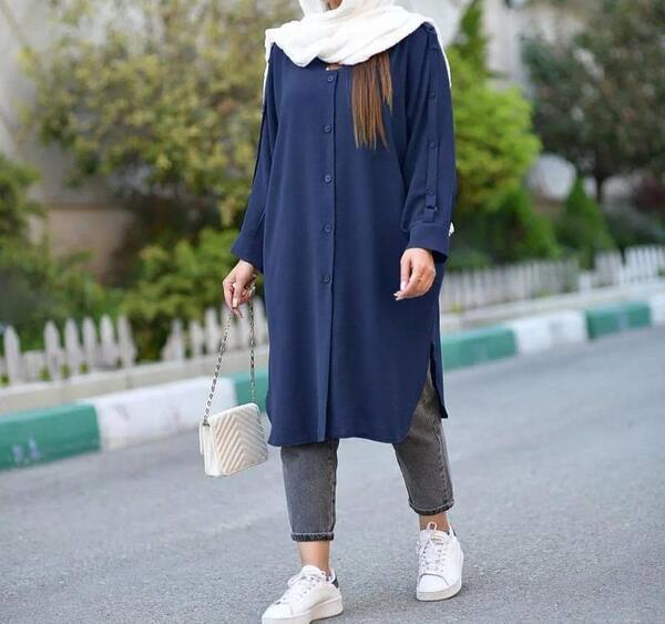 عکس مدل مانتو ابروبادی طرح دار جلو بسته