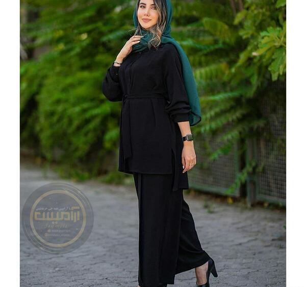 عکس مدل مانتو شلوار ابروبادی مشکی جدید