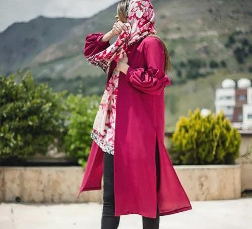 عکس مدل مانتو ابروبادی رنگ سرخابی