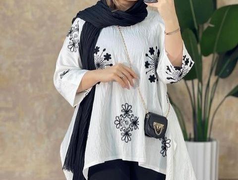 عکس مدل مانتو ابروبادی خامه دوزی سفید