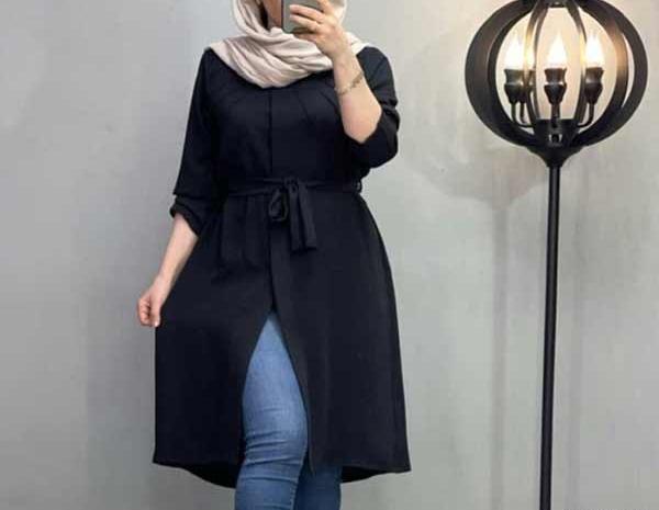 عکس مدل مانتو ابروبادی مشکی دکمه دار جدید