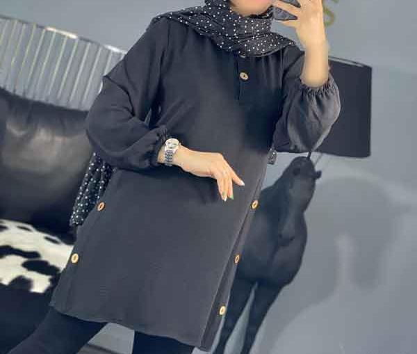 عکس مدل مانتو ابروبادی جلو بسته چین دار