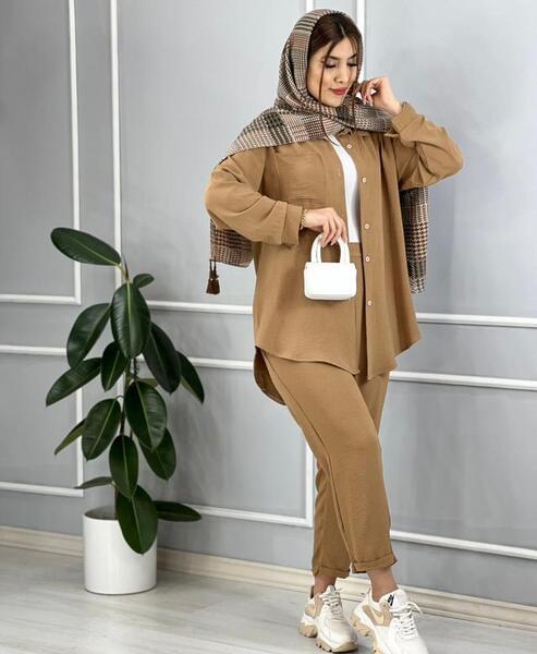 عکس مدل مانتو شلوار ابروبادی طوسی