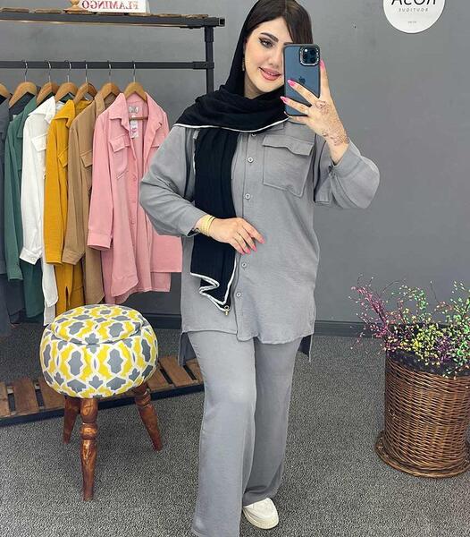 عکس مدل مانتو شلوار ابروبادی طوسی